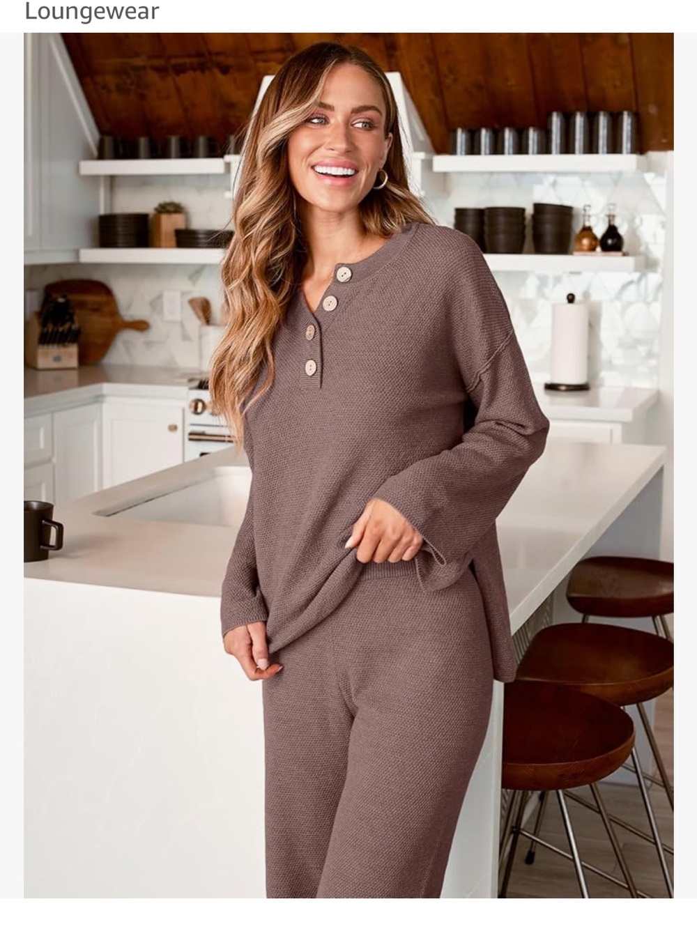 Cozy Knit Henley Lounge Set